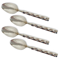 The Michael Wainwright Truro Platinum Dip Spoon Set of 4 features twisted, decorative handles—perfect as stainless steel serveware or a stylish hostess gift—shown arranged diagonally on a white background.