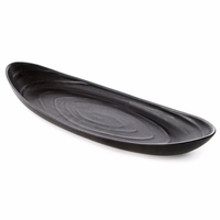The Simon Pearce Barre Serving Platter in Slate is a long, oval stoneware piece with a smooth, slightly textured black finish, shown on a white background.