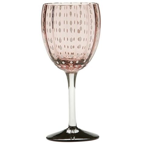 The Perle Wine Goblet Set of 2 by Zafferano features pink bowls adorned with vertical ovals and dots, clear stems, and is made in Italy.