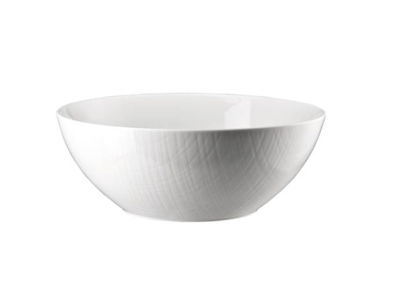 The Rosenthal Mesh Dinnerware White bowl features a textured, cross-hatched porcelain exterior and is showcased against a plain white background.