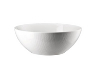 The Rosenthal Mesh Dinnerware White bowl features a textured, cross-hatched porcelain exterior and is showcased against a plain white background.