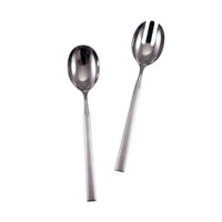 The Simon Pearce Hartland 2 Piece Serving Set features a stainless steel serving spoon and slotted fork with long handles, both dishwasher safe and shown against a white background.