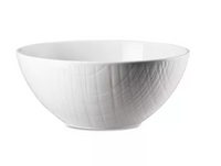 The Rosenthal Mesh Dinnerware White bowl features a subtle textured pattern on its ceramic surface, resembling fine porcelain, and is shown at a slight angle against a plain white background.