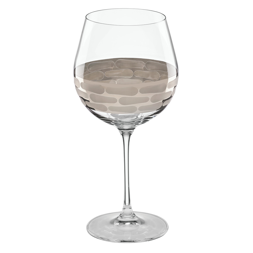The Truro Red Wine Platinum Set of 2 by Michael Wainwright features clear wine glasses with long stems and decorative platinum bands, showcasing luxurious glass drinkware against a white background.