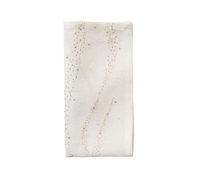 The Kim Seybert Star Spray Napkin White & Gold & Silver Set of 4 features elegant white linen napkins with delicate gold and silver embroidery, creating a sophisticated table accent against any setting.