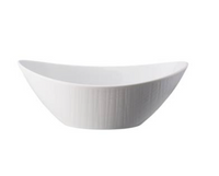 The Rosenthal Mesh Dinnerware White is a white, oval-shaped porcelain bowl with gently curved sides, set against a plain white background—an elegant, dishwasher-safe piece perfect for any table.