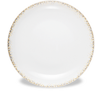 The Haviland Souffle D'or Dinnerware plate features white Limoges porcelain with a delicate gold dotted and zigzag border—an elegant addition to your handmade dinnerware collection.