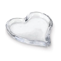 The Simon Pearce Heart Tray, crafted from clear glass, is displayed on a white background—an ideal gift for any occasion.