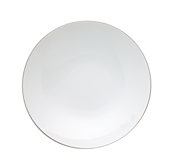 The Rosenthal TAC 02 Platinum Filet Dinnerware plate features a plain, round white porcelain design with a thin platinum rim, shown from above on a white background.