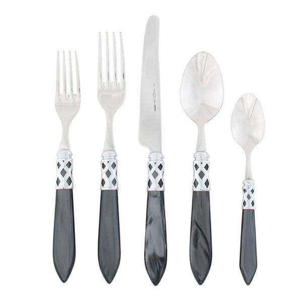 Aladdin brilliant flatware with charcoal handles. 