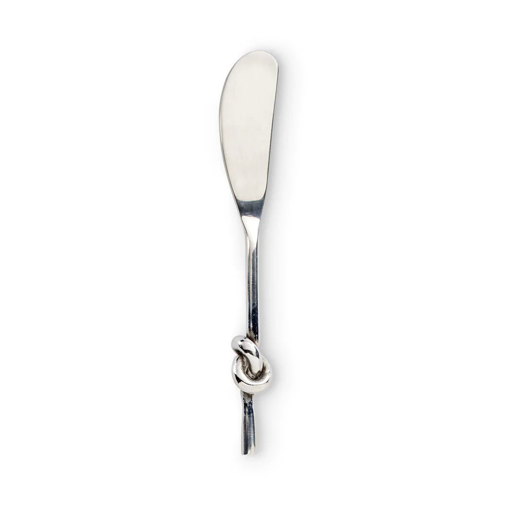 The Abbott Collection Knot Handle Spreader, featuring a stainless steel blade and a knot-tied handle from the Knot Collection, is displayed against a white background.