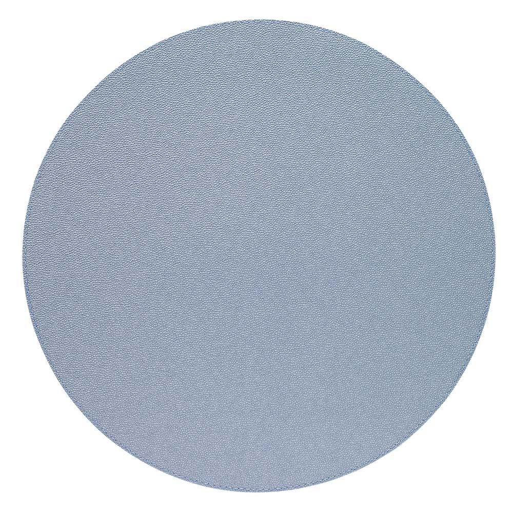 The Bodrum Skate Round Placemat Ice Blue set of 4 features large, circular 16" placemats in a light blue shade, made from phthalate-free vinyl for easy care, displayed on a white background.