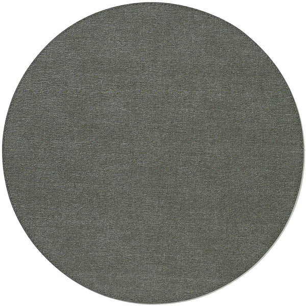 The Bodrum Presto Placemat Round Charcoal Set of 4 features round, flat vinyl mats with a dark gray stonewashed linen look for easy care and effortless style, shown on a white background.