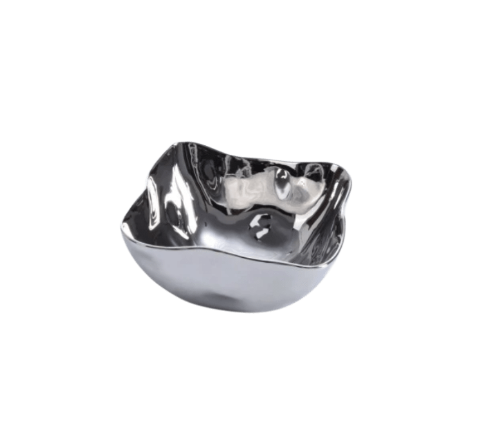 The PAMPA BAY Simple Square Snack Bowl features modern wavy edges and a titanium-finished porcelain surface, displayed against a white background.
