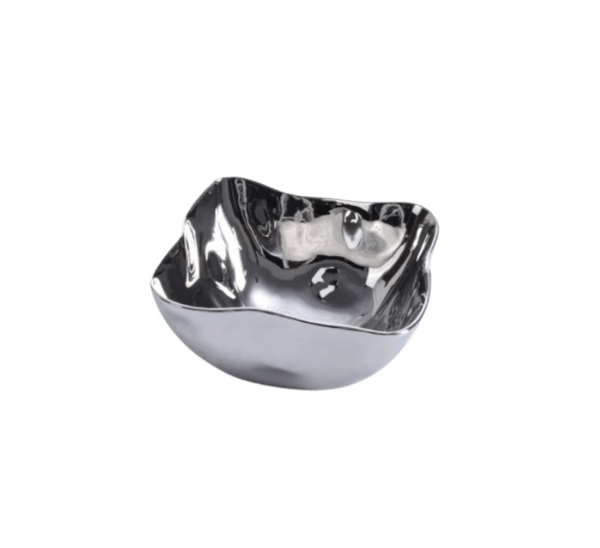 The PAMPA BAY Simple Square Snack Bowl features modern wavy edges and a titanium-finished porcelain surface, displayed against a white background.