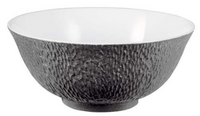 The Raynaud Mineral Irise Dinnerware Dark Grey bowl features a textured dark gray exterior and smooth, glossy white Limoges porcelain interior, shown against a plain white background.