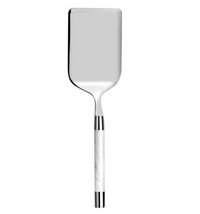 The Capdeco Conty Rectangle Server White is a French-made server with a flat, rectangular 18/10 stainless steel blade and a white handle with metallic accents, shown on a plain white background.