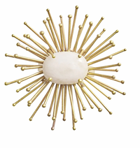Inspired by the Kim Seybert Flare Napkin Ring Gold Set of 4, this wall ornament features a white oval center and radiating gold rods, adding starburst style and handmade elegance to your decor.