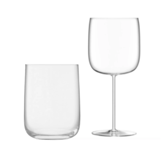 The LSA Borough Barware Set of 4 features both short, stemless glasses and tall, thin-stemmed wine glasses—an elegant addition to any barware collection.
