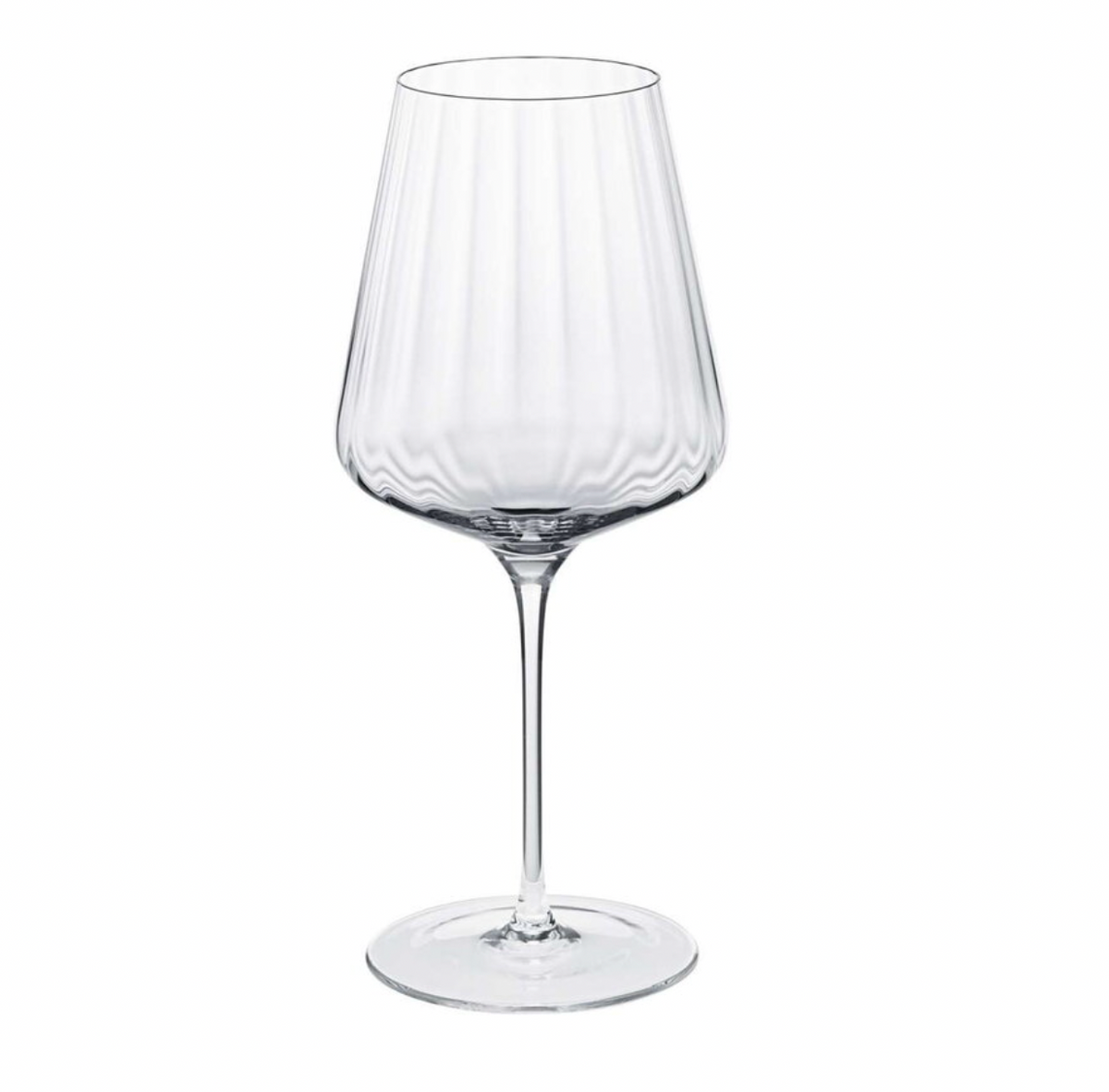 The Bernadotte Glassware Set of 6 by Georg Jensen features clear, lead-free crystal wine glasses with long stems and wide bowls, elegantly displayed against a white background.