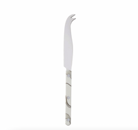 The Sabre Dune Bistrot Cheese Knife Ivory features a curved stainless steel blade, forked tip, and an ivory handle with a wavy gray pattern—an elegant addition to your French restaurant flatware collection, shown on a white background.