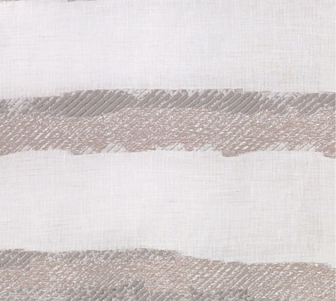 The Bodrum Brushstroke Napkin Silver Set of 4 showcases linen polyester napkins with light grey and off-white horizontal stripes, featuring a textured, woven look for subtle visual depth.