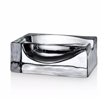 The Nude Glassware Glass Modern Spoon Rest features a clear, rectangular lead-free crystal design with smooth, curved edges and a shiny finish, shown on a white background.