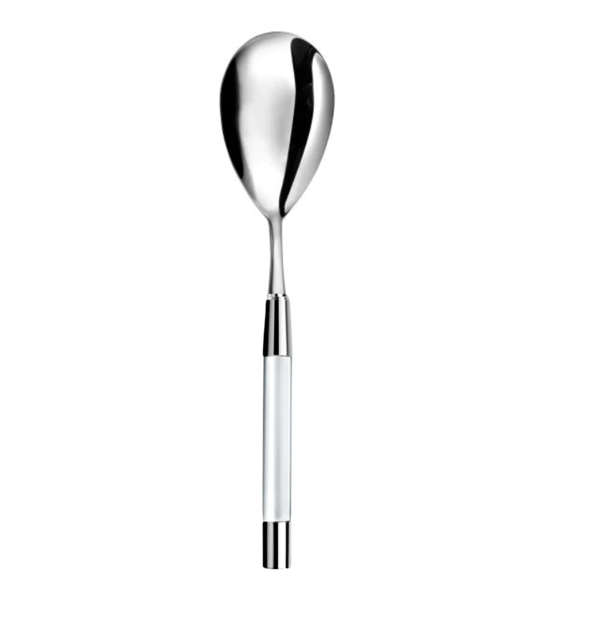 The Capdeco Zoe Rice Server is a shiny metal serving spoon with a rounded bowl and modern handle, ideal for stylish serving, shown on a white background.