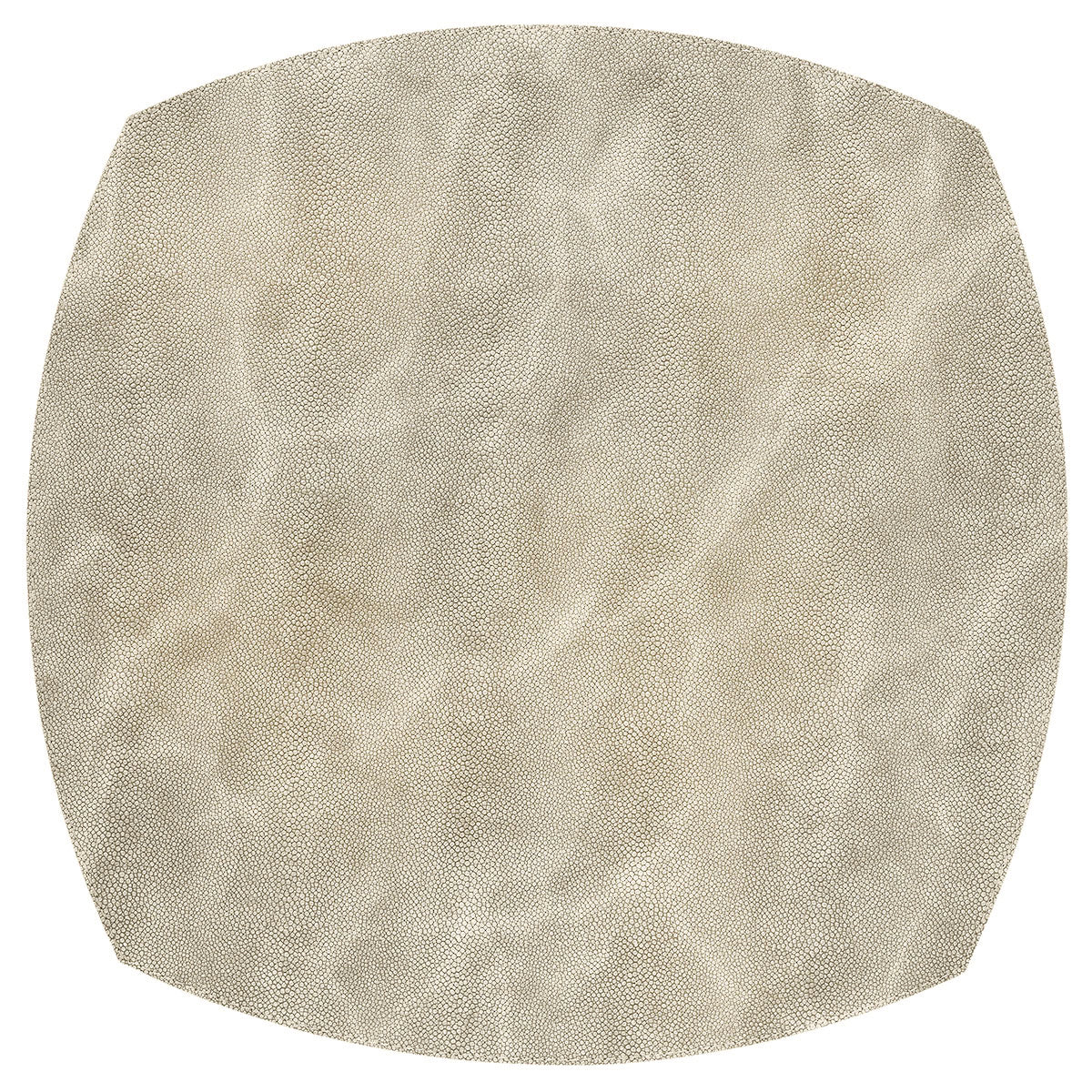 The Bodrum Stingray Elliptical Square Placemat Pearl Set of 4 features a round, beige, phthalate-free vinyl design with a subtle textured dot and wave pattern.