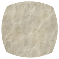 The Bodrum Stingray Elliptical Square Placemat Pearl Set of 4 features round, beige phthalate-free vinyl placemats with a subtle textured pattern, resembling leather or parchment, shown from above on a white background.