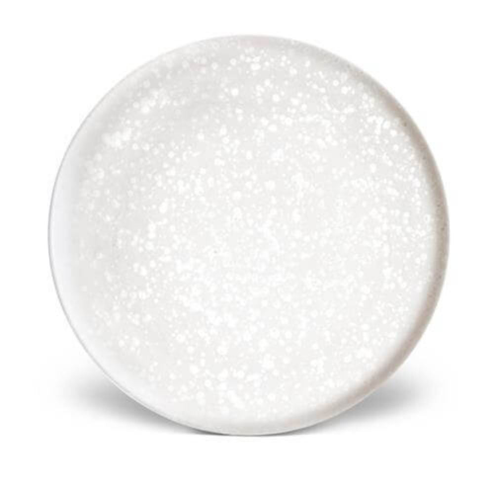 The Alchimie Dinnerware White by L'Objet is a round, white ceramic plate with a subtle speckled pattern, designed as luxury tableware and displayed against a plain white background.