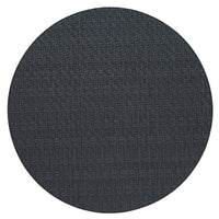 The Bodrum Wicker Round Placemat Black Set of 4 features dark gray woven vinyl with a subtle textured pattern, phthalate-free for easy care and everyday use, shown from above on a white background.