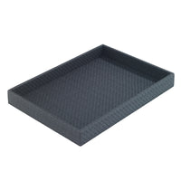 The Bodrum Wicker Rectangle Tray Black is a rectangular, dark gray phthalate-free serving tray with raised edges and a textured basket-like surface, reminiscent of classic wicker trays. Shown on a white background.