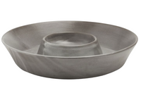 The Marcus Cement Dinnerware Set of 4 by Blue Pheasant features round, grey ceramic plates with a raised center compartment. Microwave and dishwasher safe, they're perfect for serving chips and dip with easy cleanup after entertaining.