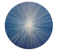The Lines Shadow Placemat Set of 4 by Tisch New York features a modern starburst design with blue and white lines radiating from a bright center to deep blue edges.