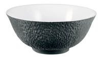 The Mineral Irise Dinnerware - Black by Raynaud features a textured dark gray ceramic exterior and a glossy white interior—an elegant, modern bowl ideal for contemporary dining spaces, shown against a white background.