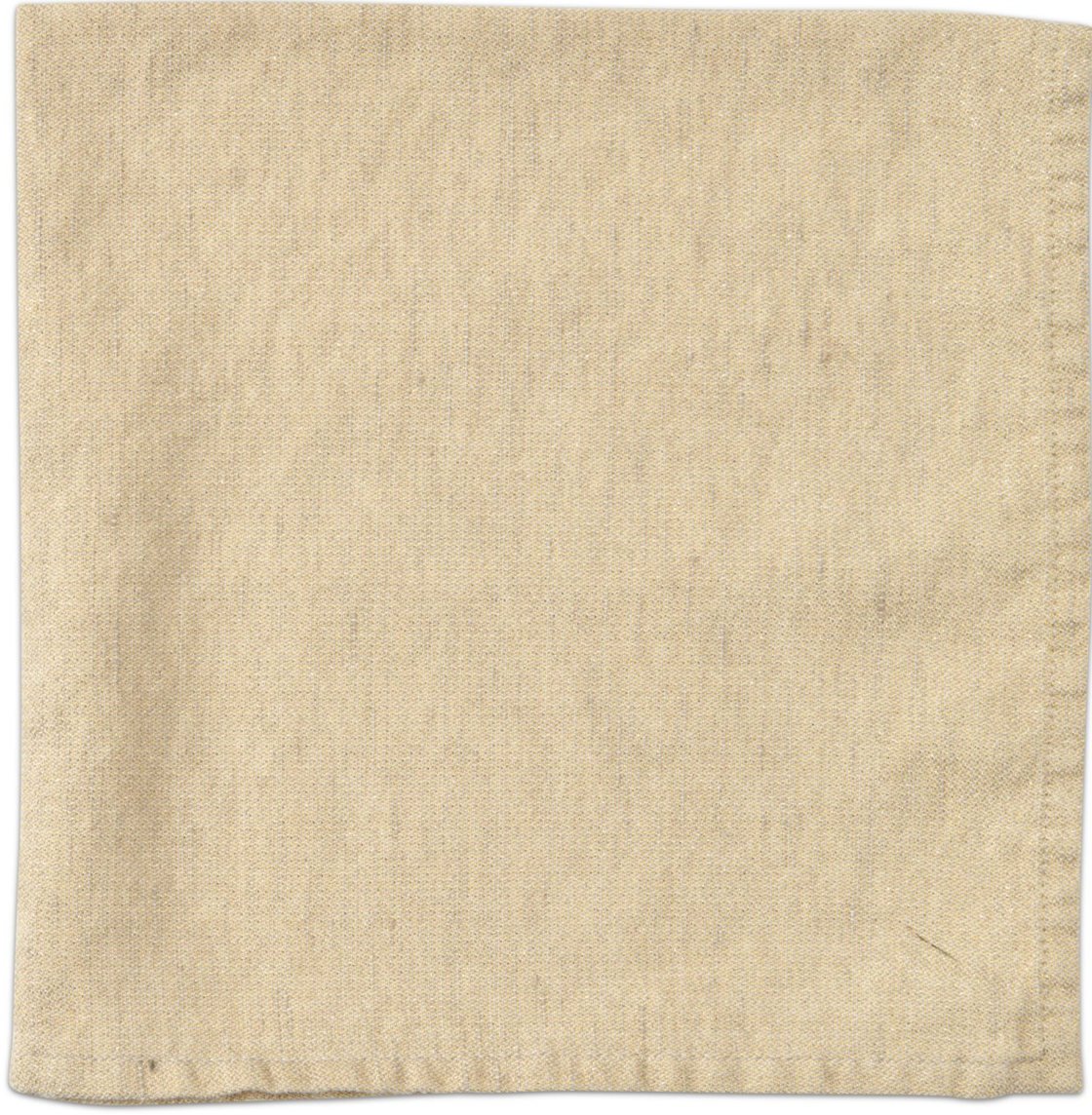 The Metallic Casual Napkin Taupe & Gold Set of 4 by Deborah Rhodes features elegant taupe linen with gold accents, making them ideal for stylish holiday table settings.