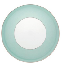 The Venezia Dinnerware by Vista Alegre is a round porcelain plate with a wide, pale turquoise rim fading into a white center—an elegant piece viewed from above.