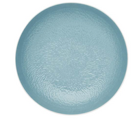 The Mineral Irise Dinnerware Sky Blue plate by Raynaud is a round, light blue ceramic piece with a textured, slightly glossy surface, crafted in modern style and shown from above on a white background.
