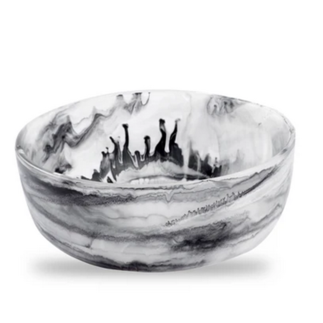 Black swirl resin round small bowl.