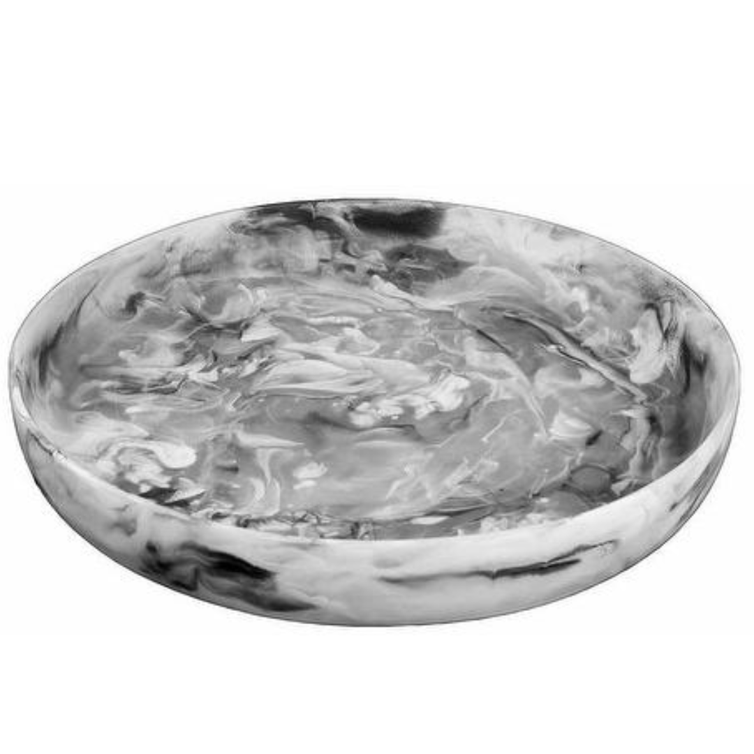 Black swirl resin round platter. 