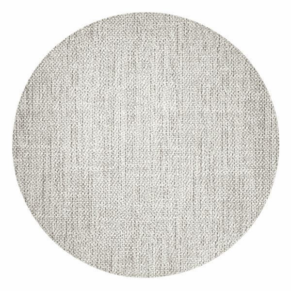 A set of four Bodrum Echo Round Placemats in tan, featuring a light gray woven texture and subtle pattern, displayed on a white background.