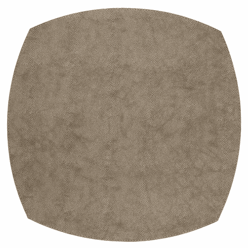 The Bodrum Stingray Elliptic Placemat Bronze Set of 4 features large, rounded square mats made from phthalate-free vinyl in light brown with a subtle suede-like texture, displayed against a white background.