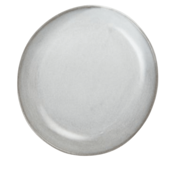The Marcus Cement Dinnerware Set of 4 by Blue Pheasant features round, plain, light gray ceramic plates with a smooth surface. Microwave safe and practical, they bring simple elegance to everyday dining.