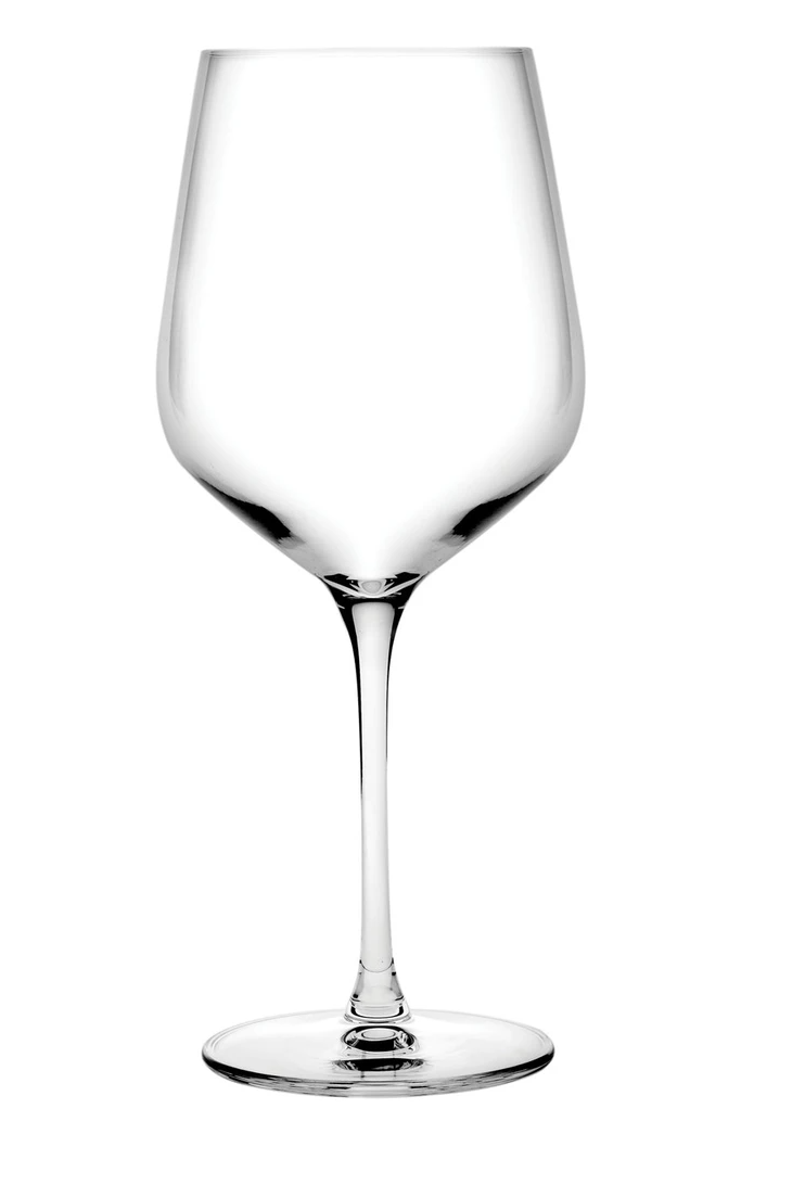 The Nude Glassware Refine Glassware Set of 2 features elegant, empty Burgundy glasses with long stems and wide bowls, standing against a plain white background—ideal for wine enthusiasts.
