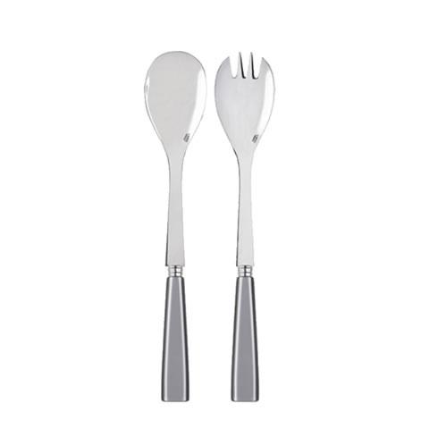 The Sabre Icone Salad Serving Set includes two stainless steel servers with metallic handles, one spoon-shaped and one fork-shaped, displayed side by side on a white background.