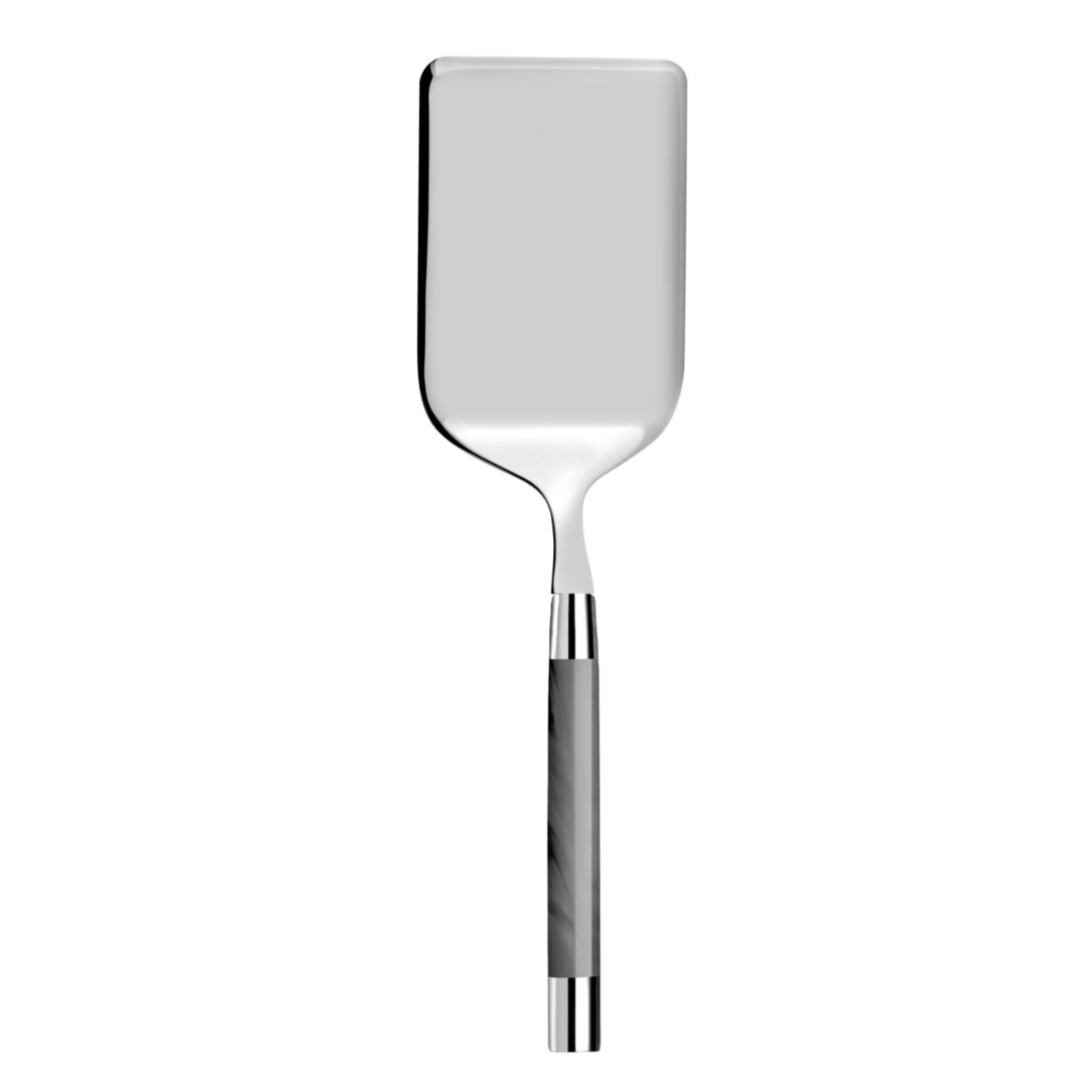 The Capdeco1 Conty Rectangle Server Grey is a French-made stainless steel spatula with a wide rectangular head and a marble-patterned handle with silver accents, shown on a white background.
