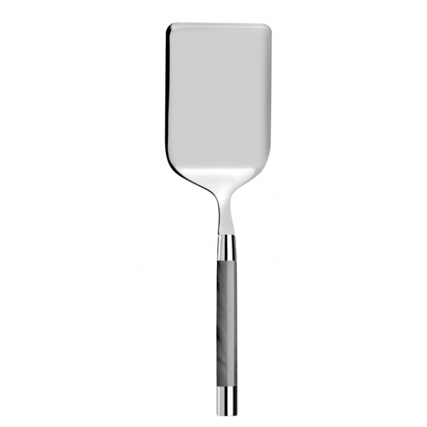 The Capdeco1 Conty Rectangle Server Grey is a French-made stainless steel spatula with a wide rectangular head and a marble-patterned handle with silver accents, shown on a white background.