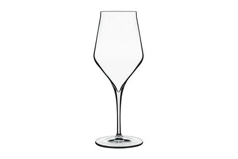A set of two clear Luigi Bormioli Supremo stemglasses with long stems and wide bases, displayed against a plain white background.