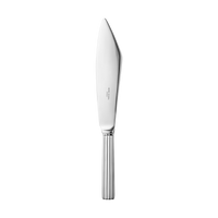 A Georg Jensen Bernadotte Cake Knife with a smooth, mirror-polished steel blade and ribbed handle is displayed on a plain white background.